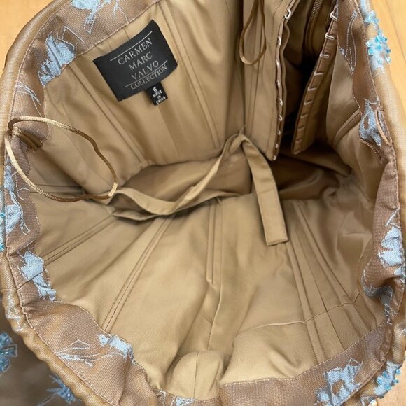 Carmen Marc Valvo SIZE 6 Camel/Aqua Beaded or Embellished Ruched Mini w Boning - Picture 5 of 8